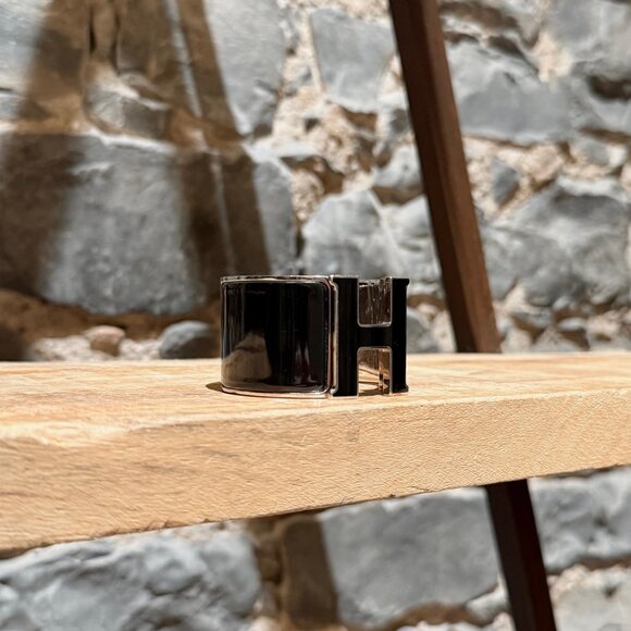 Hermès Black Enamel Extra Wide Clic Clac H PHW Bracelet - Picture 2 of 12